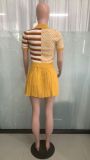 Women's Color Block Sweater Pleated Skirt Two Piece Set