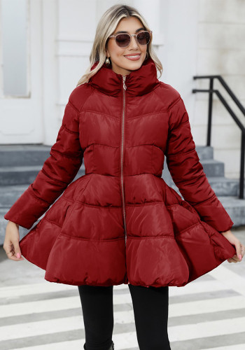 Winter gewatteerde jas, slanke opstaande kraag, dames donsjack met maxi-slanke taille