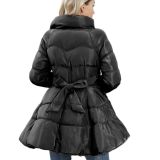 Abrigo acolchado de invierno Chaqueta de plumón con cintura delgada y cuello levantado delgado para mujer