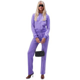 Women's Fashion Casual Solid Velvet Two Piece Tracksuit