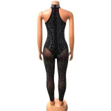 Summer Women's Sexy Tight Fitting Beaded Mesh Sleeveless Jumpsuit