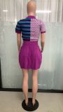 Women's Color Block Sweater Pleated Skirt Two Piece Set