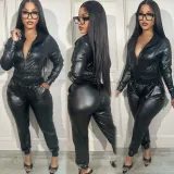 Fashionable And Sexy Pu Leather Casual Two-Piece Suit
