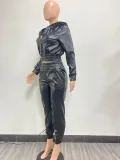 Fashionable And Sexy Pu Leather Casual Two-Piece Suit
