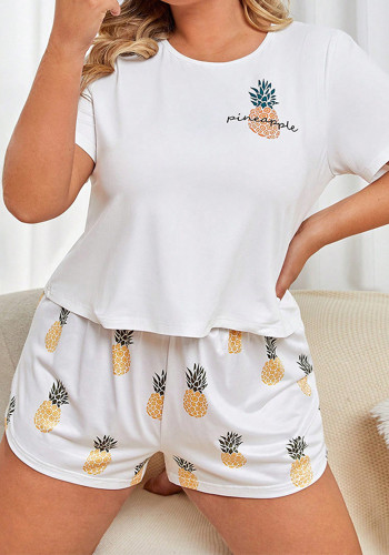Summer Plus Size Pajamas Plus Size Women's Print Short Sleeve Top Shorts Home Clothes Summer