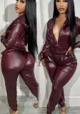 Fashionable And Sexy Pu Leather Casual Two-Piece Suit
