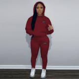 Women Casual Printed Velvet Hoodies and Pant Two-piece Set