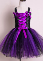Falda tutú de malla para niñas de Halloween, vestido de bruja maléfica con diadema, conjunto de dos piezas