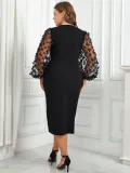 Women V-neck puff long-sleeved loose slit dress