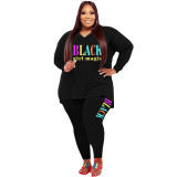Plus Size Women Sports Casual Printed Top and Pant Two-piece Set