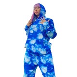 Women Casual tie-dye print Hoodies and Pant two-piece set