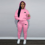 Women Casual Printed Velvet Hoodies and Pant Two-piece Set