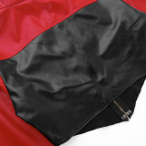 Women Fall Fashion Contrast Color Long Sleeve Pu-Leather Crop Jacket