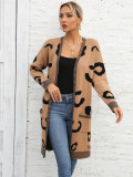 Suéter tipo cárdigan de punto de leopardo de otoño e invierno para mujer de talla grande