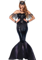 Halloween Meerjungfrau Hexe Kostüm Cosplay Bühnenoutfit Abendkleid