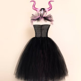 Halloween children's Maleficent witch dress with headband mesh dress two-piece set