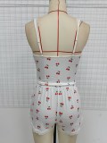 Women summer sexy suspender Lace print home wear two-piece set
