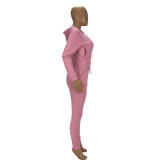 Conjunto informal de dos piezas con top y pantalón con cremallera y capucha para mujer