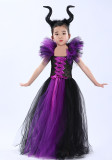 Vestido de bruja Maléfica infantil de Halloween con diadema vestido de malla conjunto de dos piezas