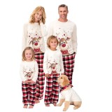 Christmas deer print Round Neck plaid home wear family wear