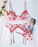 Women Summer Heart Print Lace Hollow See-Through Sexy Lingerie
