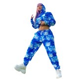 Women Casual tie-dye print Hoodies and Pant two-piece set
