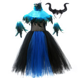 Halloween Girls Sequin Feather Collar Witch Dress Cosplay Costume