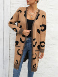 Suéter tipo cárdigan de punto de leopardo de otoño e invierno para mujer de talla grande