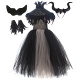 Halloween Girls Sequin Feather Collar Witch Dress Cosplay Costume