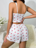 Women summer sexy suspender Lace print home wear two-piece set
