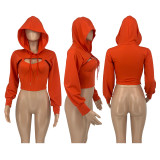 Women Fall and Winter Casual Sexy Solid Hooded Hollow Long Sleeve Top