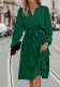 Women V-Neck Lace-Up Long Sleeve Dress