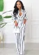 Women's Striped Printed Long-Sleeved Loose Straight Pants Two Piece Set