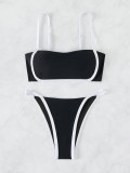 Traje de baño de bikini de dos piezas con cintura baja sexy con tiras y bloques de color