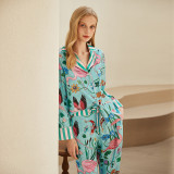 Flamingo Print Pajamas For Women Spring And Autumn Long Sleeve Outdoor Wear Homewear Set