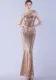 Feather One-Shoulder Slash Shoulder Sequined High-End Evening Dress