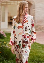 Christmas Dog Pajamas Women's Spring And Autumn Long Sleeve Turndown Collar Cartoon Print Home Clothes Women's Sleepwear