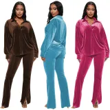 Women's Fashion Velvet Slit Two Piece Pants Set