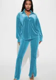 Women's Fashion Velvet Slit Two Piece Pants Set