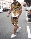 Summer Men'S Printed Short Sleeve Shorts Two Piece Sports Casual Set
