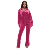 Women's Fashion Velvet Slit Two Piece Pants Set