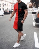 Summer Men'S Printed Short Sleeve Shorts Two Piece Sports Casual Set