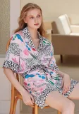 Leopard Fashion Pajamas Women Summer Short Sleeve Turndown Collar Outdoor Wear Home Clothes Set