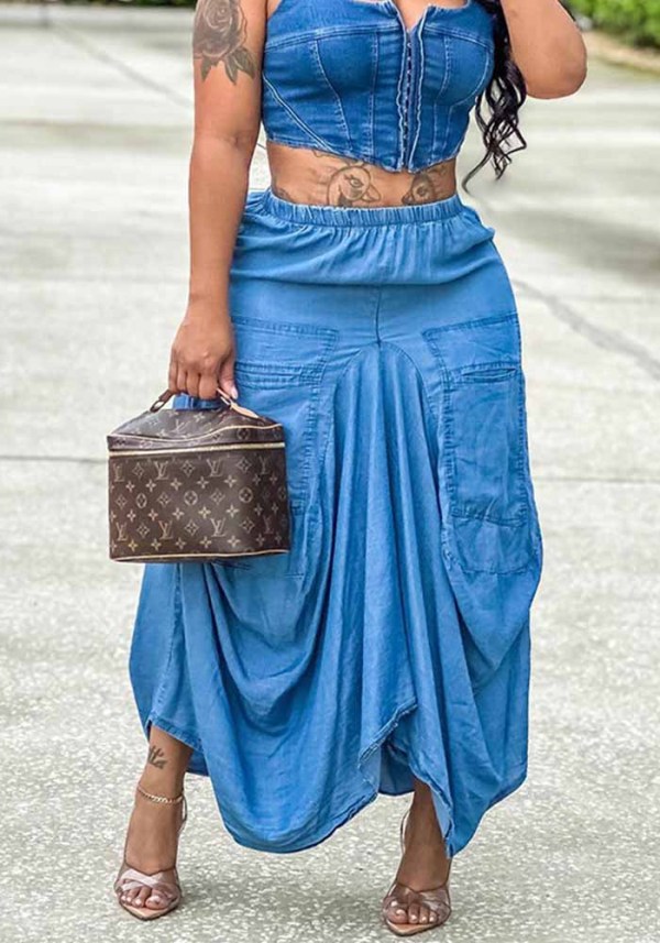 Ropa de mujer Falda irregular con bolsillos grandes estilo callejero tendencia femenina