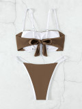 Traje de baño de bikini de dos piezas con cintura baja sexy con tiras y bloques de color