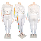Plus Size Women's Fashion Round Neck Plus Size Casual Two Piece Pants Set