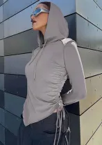Women's Autumn Style Street Drawstring Irregular Slim Fit Hooded Top For Women