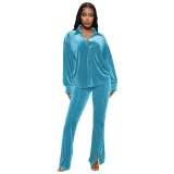 Women's Fashion Velvet Slit Two Piece Pants Set