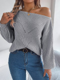 Otoño e invierno casual hueco globo manga suéter ropa de mujer
