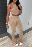 Women Printed Crop Top and Pants Two-piece Set